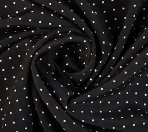 Jedwabna krepa - kropki na czerni Resztka 75 cm x 140 cm