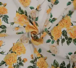 Satyna jedwabna z elastanem - żółte róże 